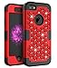 AdiWon Apple iPhone 5 Case iPhone 5S Case iPhone SE Case Glitter Crystal Diamond Bling Rhinestone Three Layer Hybrid Shock Resistant Cover for Girls/Women,Red Black