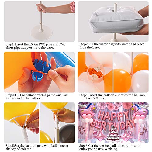 Balloon Column Kit,66 inch Height Balloon Stand Garland Decoration Set with Base,30Pcs Balloon Clips,Glue Point Stickers Manual Pump Balloon Knotter -For Birthday Family Parties Wedding DIY Event Supplies Decoration