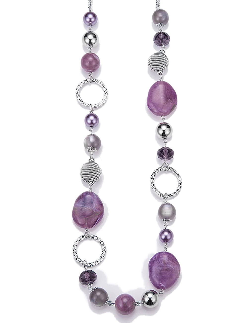 BULINLIN Long Beaded Silver Necklace for Her Crystal Bead Sweater Chain Fashion Jewelry Necklace Birthday Gifts for Women Mum(Purple) — image 1