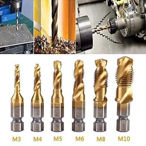 6pcs Set of HSS drill and tap bits made of High speed steel(titanium coated) - 6.35mm(1/4") - used to create screw threads, to cut or form the female portion of the mating pair - Image 5