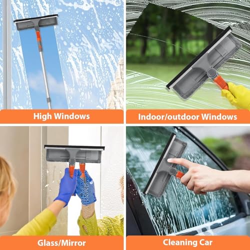 AIRFULAE Squeegee Window Cleaner, 2 in 1 Window Shower Cleaning Tool Extension Pole, 270CM Telescopic Window Washing Equipment with Bendable Head, Glass Cleaning Tools for Indoor Outdoor High Windows