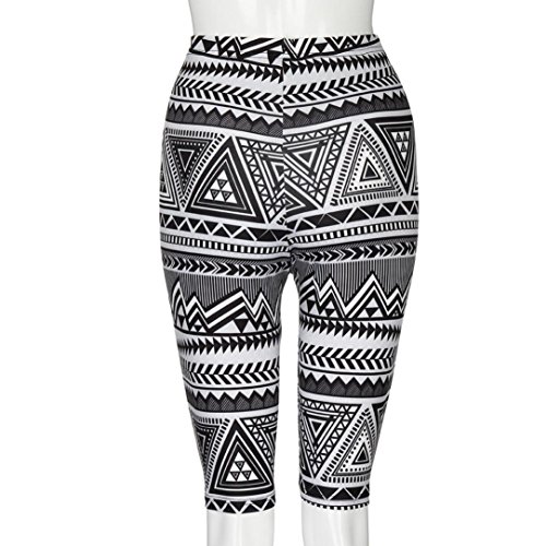 Kshion Womens Print High Waist Sport Pants Soft Brushed Active Stretch Yoga Bike Knee Length Pants (Grey, M)