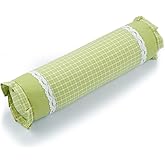 EDMILE Buckwheat Neck Roll Pillow, Adjustable Bolster Cylinder Pillows with Plaid & Lace Trim Pillowcase, Firm Cervical Support Round Pillows Neck Pain Relief for Nap (16" x 4") (Green)