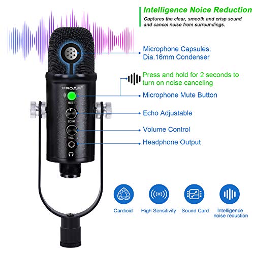 PROAR USB Microphone Condenser Computer Gaming Mic Podcast Microphone