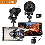 Dash Cam Car Recorder DVR Tvird 1296P Full HD Vehicle Camera with 4-Inch LCD,Night Vision,Wide Angle Lens,Motion Detection,WDR,G-sensor,Loop Recording,16G SD Card Included