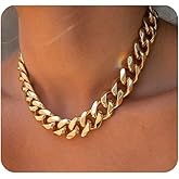 Navirix 14K Gold Cuban Link Chain Necklace for Women, Vintage Wide Long Chains Choker Statement Collar Necklace Trendy Cuba Link Hip Hop Jewelry Gifts