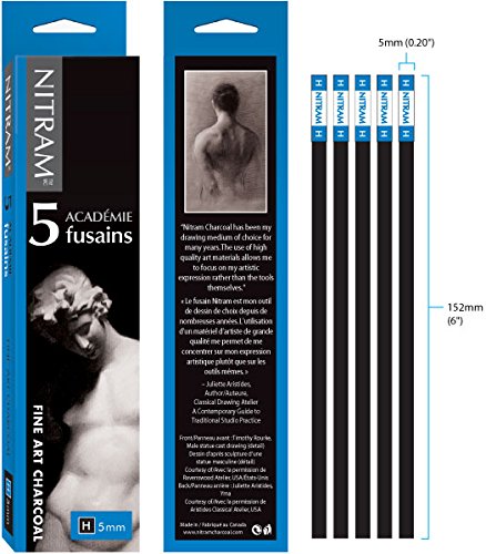 Nitram Academie Charcoal H Hard 5 Sticks,Black,5 mm
