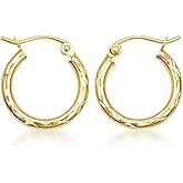 Gold Textured Cut Tube Hoop Earring for Women | 10K or 14K Yellow Gold