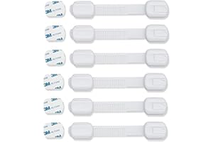 CUTESAFETY Child Safety Cabinet Locks (6 Pack) – Adjustable Baby Proofing Strap Latches with Strong 3M Adhesive – No Drill Childproof Locks for Drawers, Cabinets, Fridge, Door, Closet, White