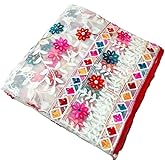 Weavers Villa Women's Heavy Net Embroidered Multi Fancy Phulkari Work Dupatta for Women