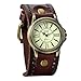 Avaner Vintage Bronze Leather Watches: Retro Steampunk Wide Cuff Analog Quartz Wrist Watches for Men and Women