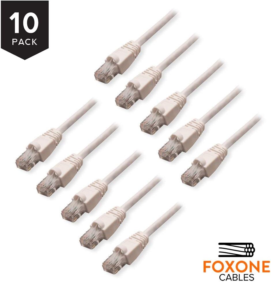 Foxone High-Speed Data Transfer Durable 10-Pack Cat6 Snagless Ethernet Patch Cable - 5' - White - OCH-FOCH00113-P10-10