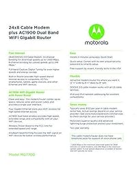 MOTOROLA MG7700 24X8 Cable Modem Plus AC1900 Dual Band WiFi Gigabit Router con Power Boost, 1000 Mbps Maximum DOCSIS 3.0   Aprobado por Comcast Xfinity y Cox