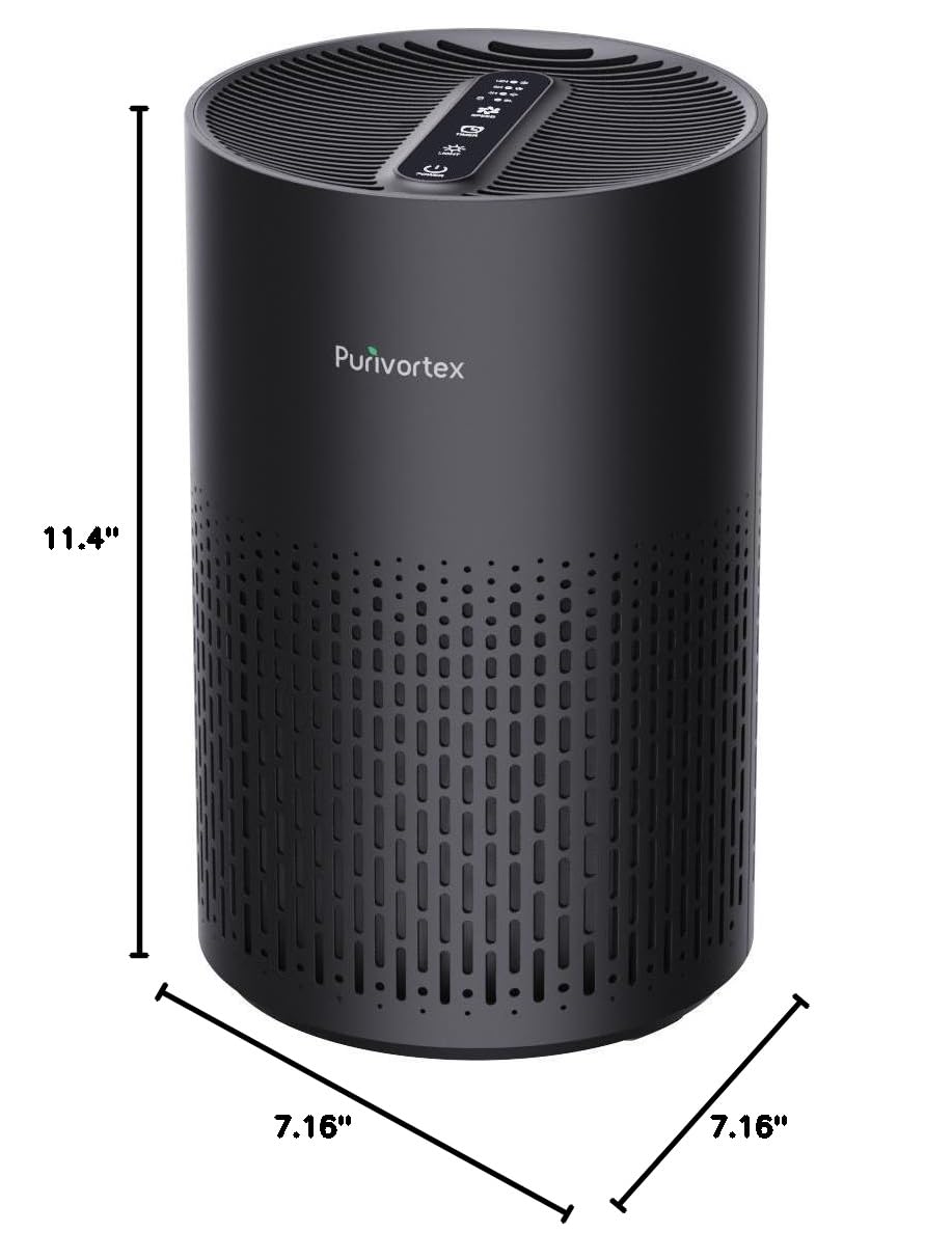 Purivortex Air Purifiers for Bedroom, Quiet Air Purifier with HEPA Filter for Pollen, Smoke, Dust, Pet Dander, Odor, Hair, Ozone Free, Covers Up to 880 Sq Ft, AC400 Black