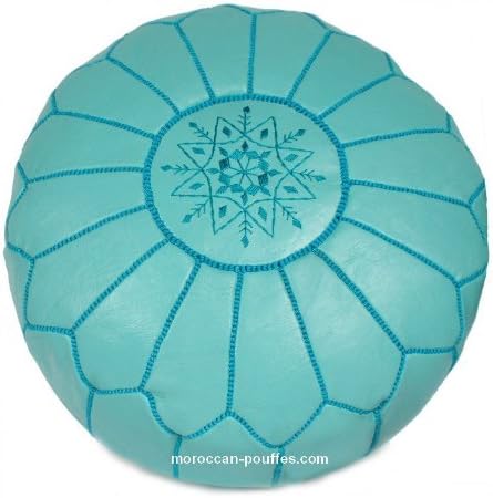 4 moroccan poufs leather luxury ottomans footstools cover blue duck egg