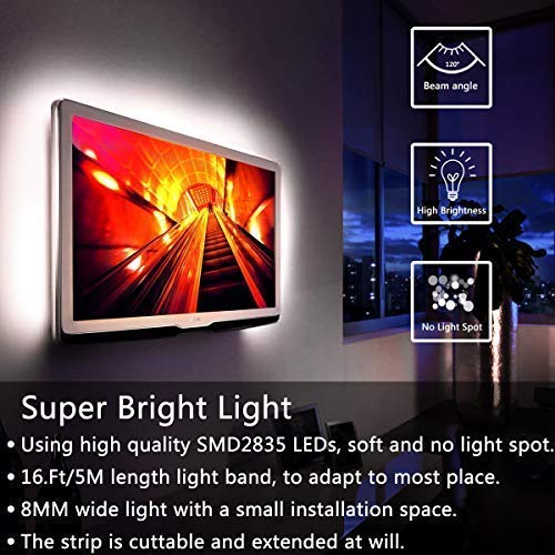 HOMELYLIFE Daylight White LED Strip Lights Kit, 6500K Super Brightness Dimmable 300 SMD2835 LEDs, 16.4FT Non-Waterproof 12v LED Light Strip, LED Ribbon for Room, Vanity Mirror, DIY Decoration - Thumbnail 2