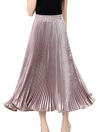 Aivtalk Women Metallic Pleated Skirt High Waist A-Line Retro Midi Skirts