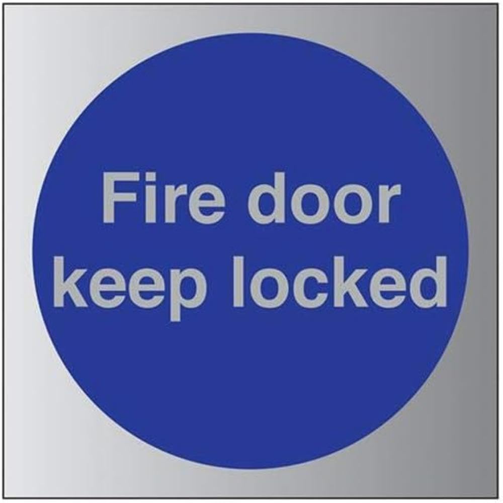 V Safety Fire Door Keep Locked Sign - 150mm x 150mm - 1.6mm Alu Rigid Plastic