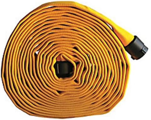 Key Fire Double Jacket Fire Hose, Yellow, 2-1/2" ID, 50 feet, 1000 PSI Burst Pressure, M x F NST Aluminum Connectors