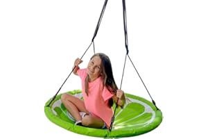 Swurfer Slice - Giant 40" Round Colorful Saucer Tree Swing with Soft Padded Edge, Weather Resistant Quick Drying Fabric, Tool Free Assembly, Holds 500lbs and Up to 4 Kids