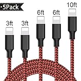 iPhone Charger, Mfi Certified Lightning Cables 5Pack 3Ft 3Ft 6Ft 6Ft 10Ft to USB Syncing Data and Nylon Braided Cord Charger for iPhone XS/Max/XR/X/8/8Plus/7/7Plus/6S/Plus/SE/iPad and More