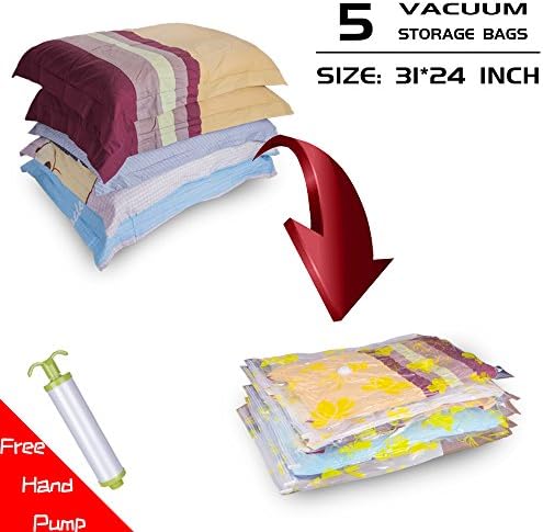 LAVAVIDA 5 Pack Space Saver Bags, 31 x 24 Inch Extra Strong Vacuum Storage Bags - Yellow