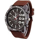 Outop 1pcs Brown Casual Mens Womens 3 Eyes Big Dial Quartz Wrist Watches