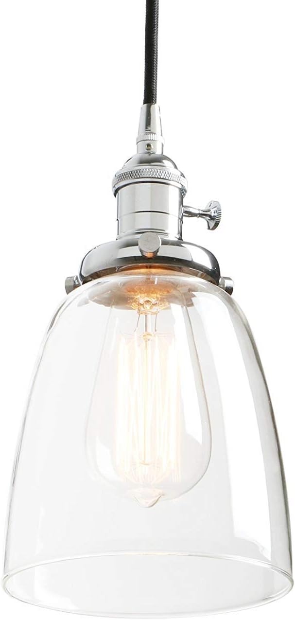 Phansthy Retro Pendant Light Industrial Kitchen Ceiling Lights with Adjustable Cloth Wire Clear Glass Hanging Lamp for E27 Edison Bulbs (Chrome)
