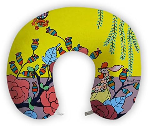 JessPad U-Shape Travel Pillow Cartoon Cock on The Branches Memory Foam Neck Pillow
