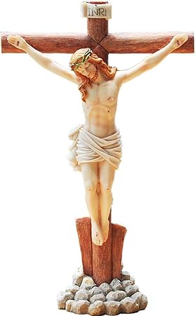 Loveqizi Cattolica 39cm Pietra Resina Gesu Cristo Su Inri Croce Croce Crocifisso Decorazione Della Cappella Di Casa Amazon It Casa E Cucina