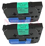 2PK Black on Green Label Tape Compatible for Brother TZ TZe 731  TZ-731 TZe-731 12mm P-Touch 8m 0.47
