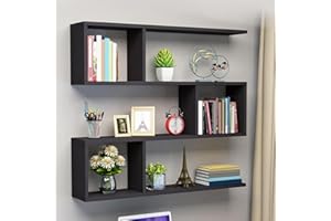 TPTBON 3-Tier Wood Geometric Cube Floating Shelf, Modern Wall Bookshelf, Black, Small