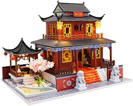 Cool Beans Boutique 1:24 Miniature DIY Dollhouse Kit - Wooden Asian Palace with Dust Cover - Architecture Model kit (English Manual) M909Palace (Moon Palace)