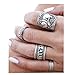 Rings Set;START 4PCS Elephant Ethnic Totem Chunky Silver Band Ring
