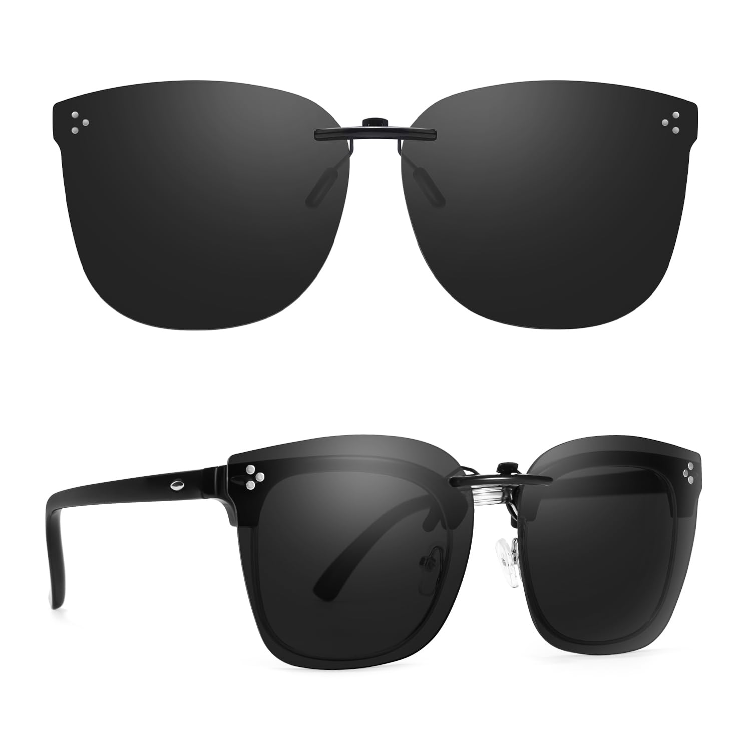 Photo 1 of TJUTR Oversized Polarized Clip On Sunglasses Over Prescription Glasses, Flip-Up Metal Clip, Anti Glare UV Protection