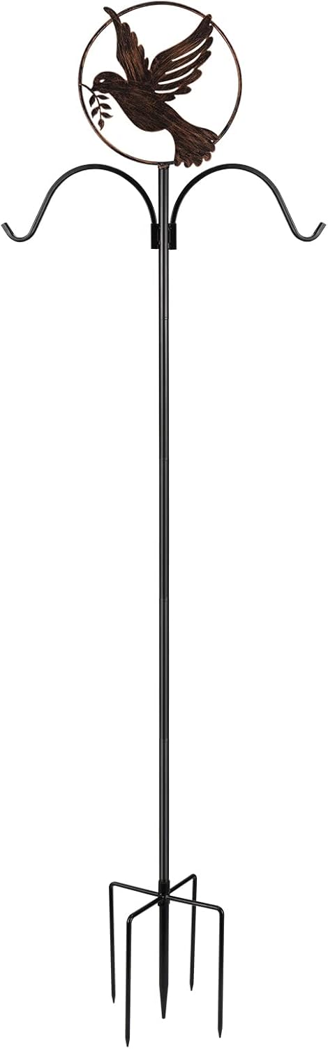 Outdoor Shepherd's Hooks - Bird Feeder Pole,72 Inch Shepherds Hook Stand with Twin Hooks ,Super Strong, Rust Resistant Steel Hook for Hanging Plant Baskets, Bird Feeders, Lanterns, Wind Chimes and use at Weddings (Pigeon)