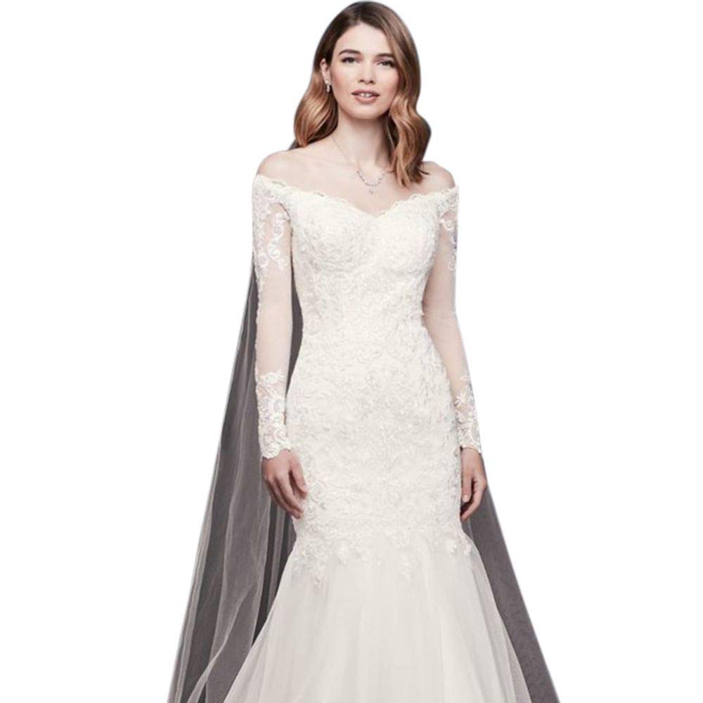 David's Bridal Long Sleeve Off-The-Shoulder Petite Wedding Dress Style 7WG3943