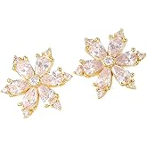 Kokoma Cubic Zirconia Snowflake Stud Earrings for Women, Gold Plated Crystal Clear Winter Christmas Earrings Small Studs Dainty Jewelry for Christmas Holiday