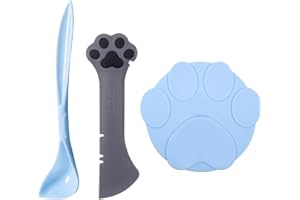 TiLanmiy Pet Food Can Cover Lid and Spoon Set, Silicone Can Topper and Multifuctional Mini Spatula Pet Can Opener, Plastic Spoon for Dogs Cats Feeding (M)