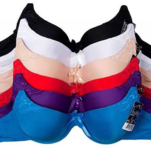 WHITE APPAREL Unlined Full Cup Solid Plain Bra With Lace B,C,D Cups (Pack of 6)