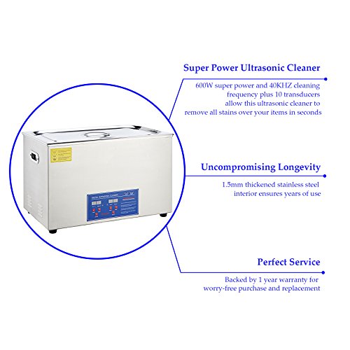 30L Ultrasonic Cleaner with Digital Timer & Heater, Professional Ultrasound Jewelry Cleaning Machine for Parts Denture Ring Watch - Thumbnail 3