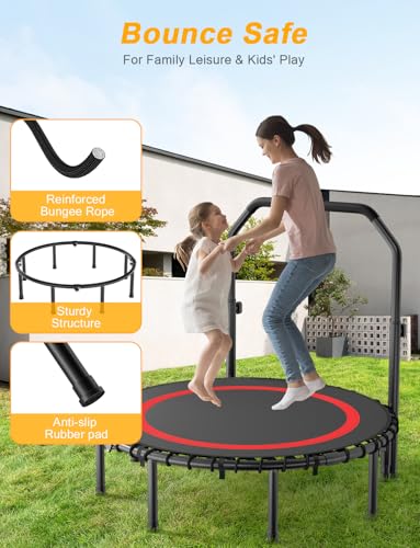 COWISH Foldable Fitness Trampoline with Adjustable Foam Handle - Max Load 200kg, 40''/48'' Quick Install Exercise Rebounder for Indoor/Outdoor Cardio Workout, Adults & Kids