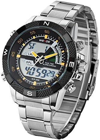 TODDCAHALAN Mens Silver Alloy LCD Digital Alarm Sport Dive Wrist Watch 30M Waterproof yellow