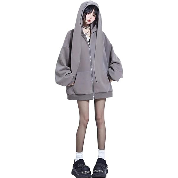 Y2K Bunny Ear Hoodie Harajuku Kawaii Striped Zip Up Hoodie Vintage