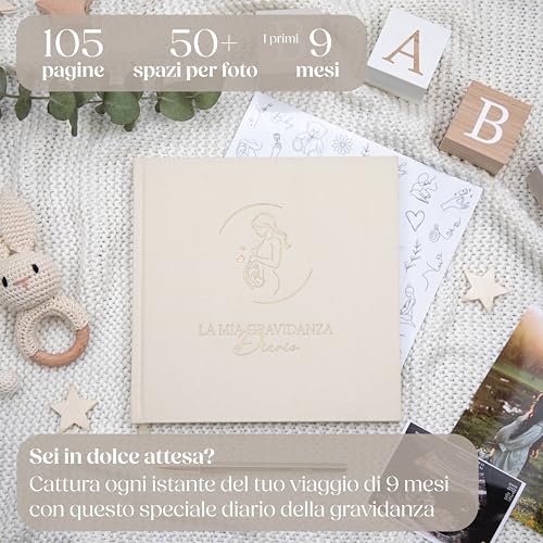 Wellode Pregnancy Diary in Italian with 105 Pages and Stickers – 9 Months of Memories to Keep Forever – Pregnancy Book to Fill in – Precious Gift for Future Mothers (Cream)