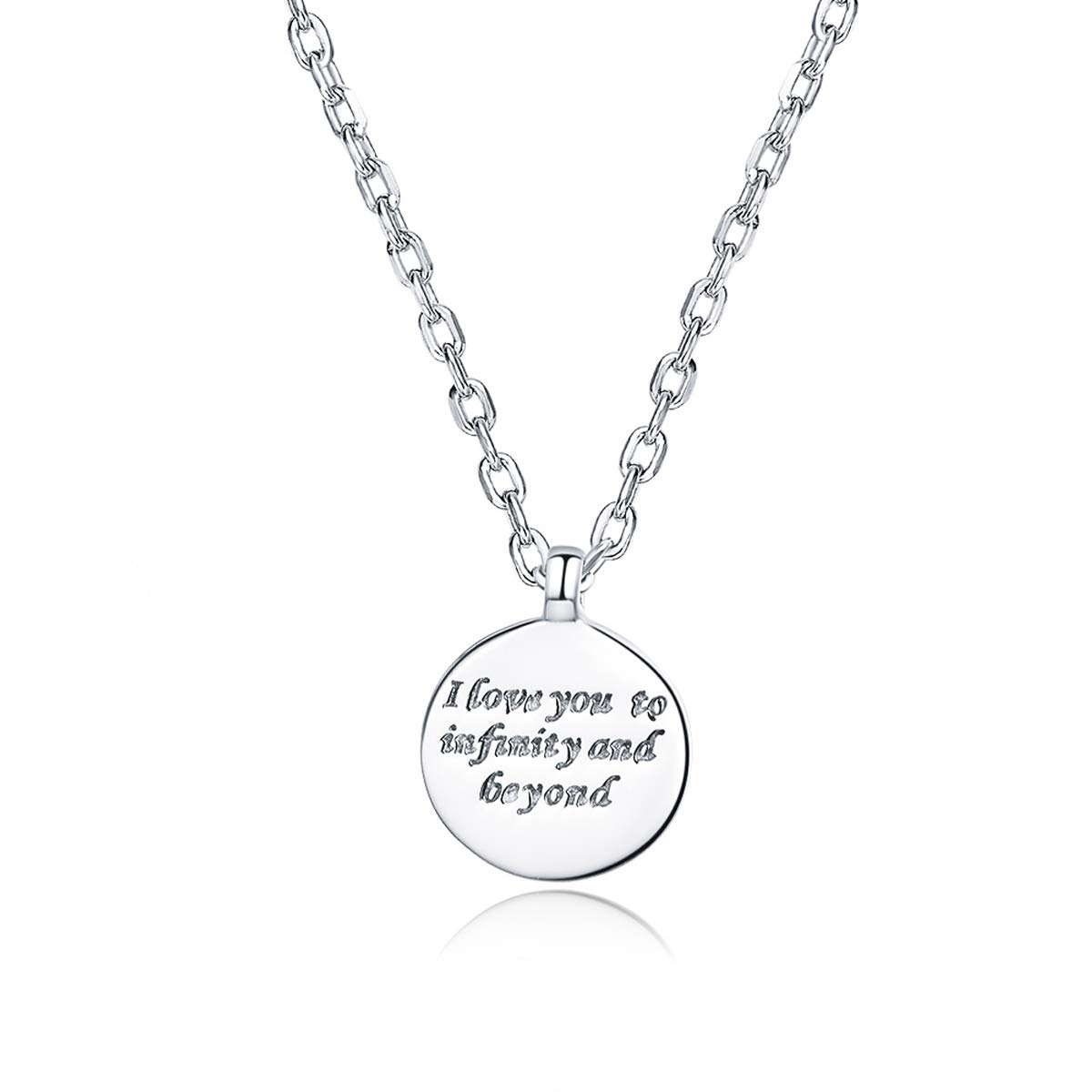 Sterling Silver Round Coin Pendant Neckalce for Women Engraved Promise Words Chain Neckalce Bijoux