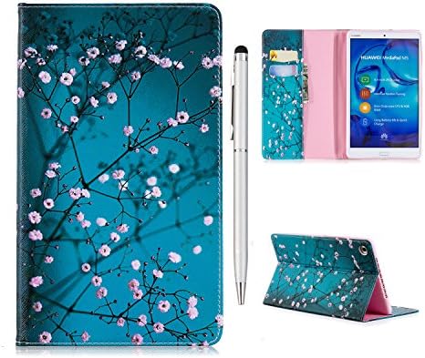 iVOYI Huawei MediaPad M5 8.4 Case Protective Wallet Flip Stand PU Leather Cover Case for Huawei MediaPad M5 8.4" Tablet 2018 Release, Pink Flower at Green Background