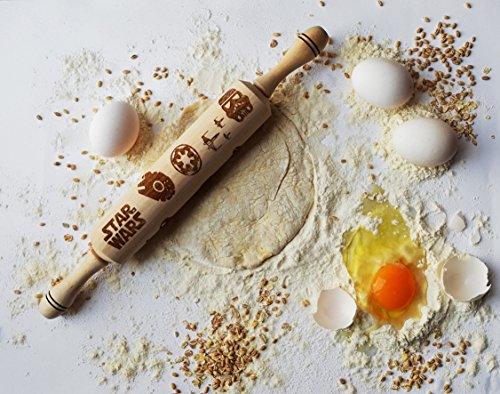 Laser Cut Wooden ROLLING PIN with Cosmos movie Pattern. Eco-Friendly, Safe, Easy to handle Product. Engraved Dough Roller for embossed cookies, salt dough, playdough or clay. Best Gift Idea