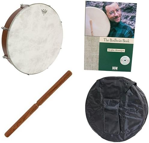 Roosebeck Outside Tunable Sheesham Bodhrán Cross-Bar Fiberskyn Head 18-by-3.5-Inch Deluxe Package w/Gig Bag, Tipper &amp; Bodhran Instruction Book &amp; CD