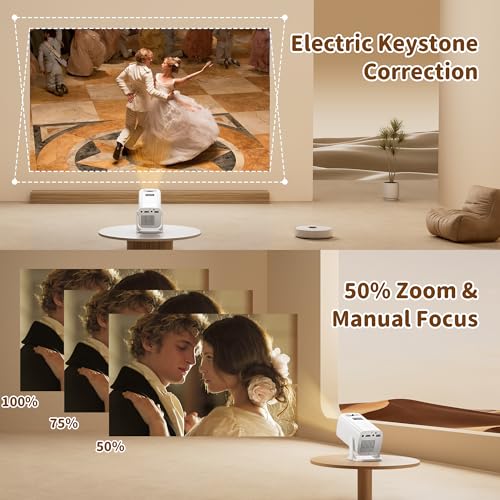 Sainyer Mini Projector, 4K Supported Full HD 1080P Portable Projector, 270° Rotation Outdoor Movie Projector with Electric Keystone, ≤25dB Low Noise, Dual HiFi Speakers, HDMI/USB, Projecteur 4K